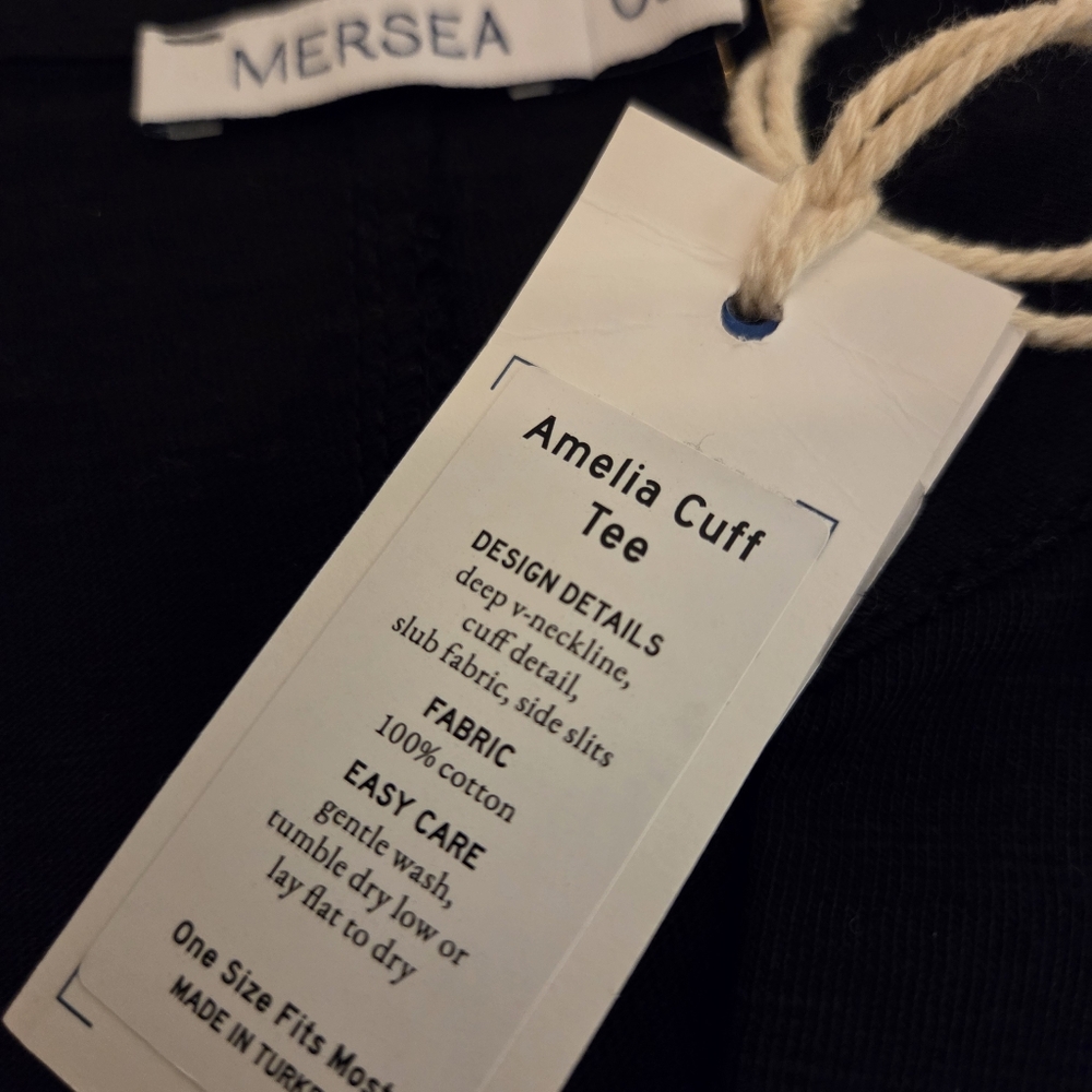 MERSEA NWT Amelia Cuff Tee Black Slub Cotton Vneck Minimalist Blouse Women's OS - Picture 12 of 14